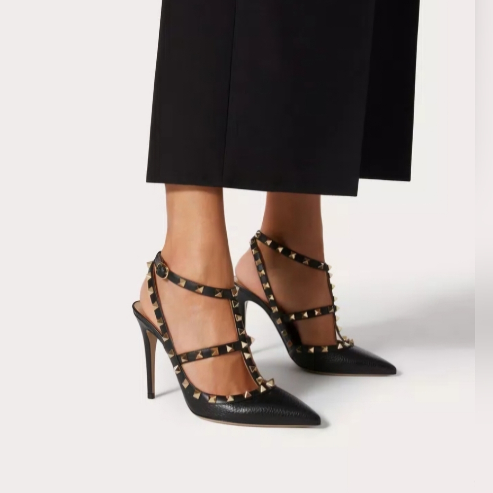 Valentino Garavani ROCKSTUD GRAINY LEATHER ANKLE STRAP PUMP 100 MM size 10 (40eu